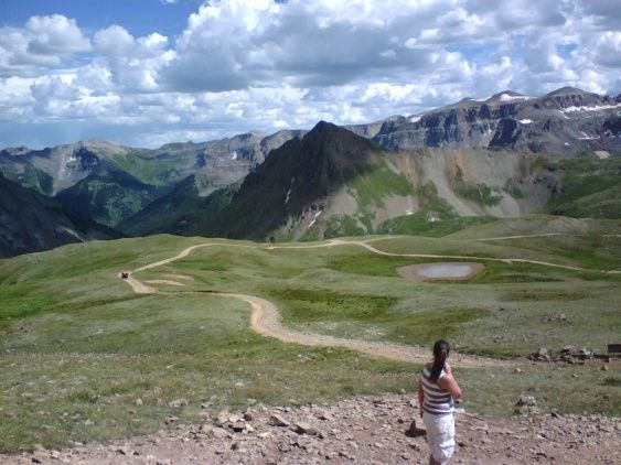 Yankee Boy Basin, Amy at 12,430' looking south east across the valley at Stony Mountian 12,698'