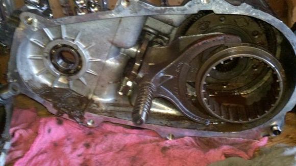 Front half of the TC.  Nasty junk on the clean-out magnet and the gear oil inside had the consistency of mud.