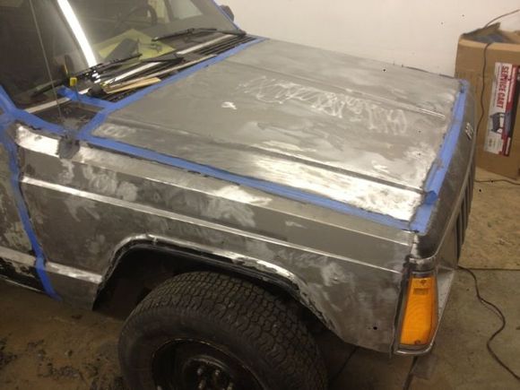 Hood and front passenger fender stripped.