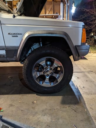 Set of stock wheels off a 2016 wrangler. Gave $100 for a set of 4 with good tires. 