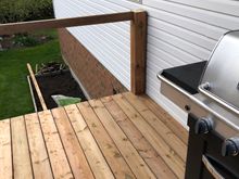 I put up a new railing, new 6x6 posts , go big or go home , right , the posts are to match our fence with 6x6 posts and 1 x 6 fence boards, I’ll finish the railing and privacy fence tomorrow 