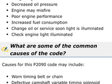 First line for common causes, worn timing chain 