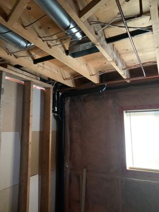 The shower corner and ceiling 