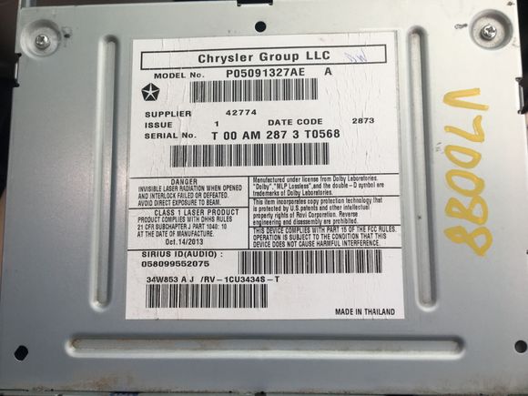 Can you please help me with a code for this? I purchased it to replace my non working cd/dvd player. VIN is 2C4RC1BGXER326982