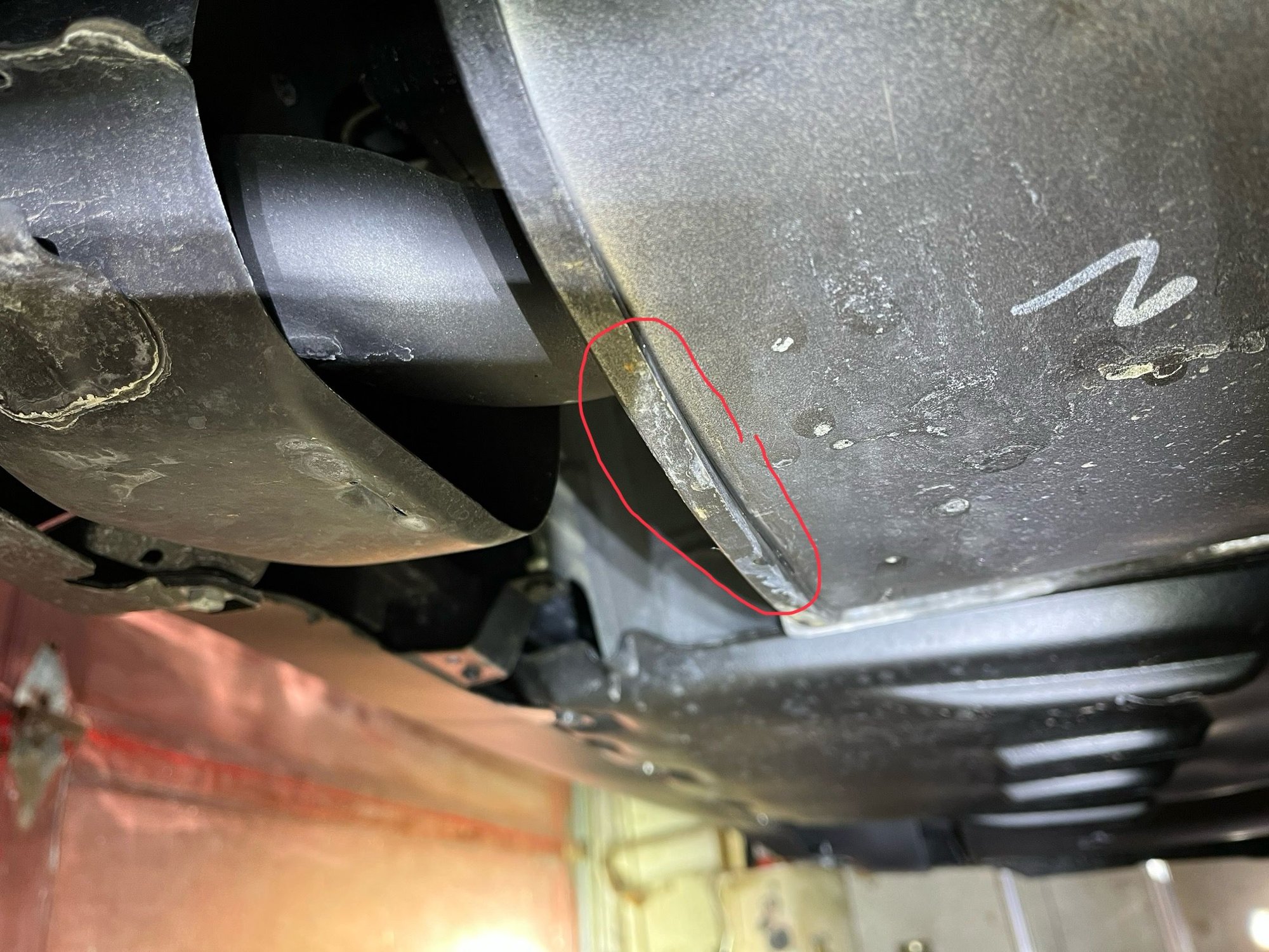 Muffler seam that is damp. Drip comes from here. 