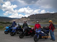 2013 motorcycle trip thru CO. Left to right. Me, younger brother, older brother and my older brother's friend.   Gunnison-blue mesa reservoir