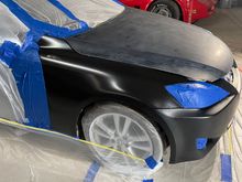Taped, peeped with 600 grit for hood and a plastic adhesion coat on bumper with flex agent to avoid cracking.