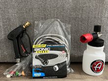 Upgraded Snub-nose Pressure washing gun, Stainless Steel garden hose, Foam Cannon.