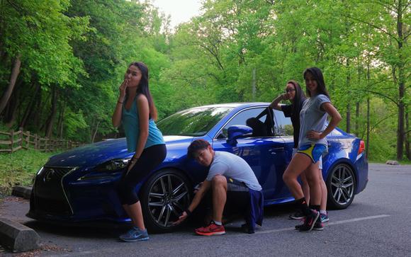 My friends posing next to my car after hiking lol 6/19/16