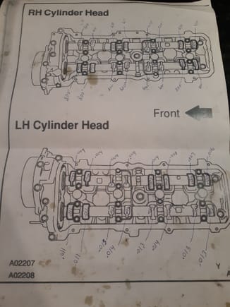 Valve lash measurements on 11 X 17" paper.
Enlarged cylinder head diagram from Lexus shop manual