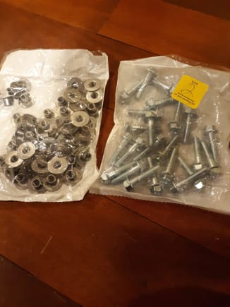 M8-1.25 Metric weld nuts and bolts.