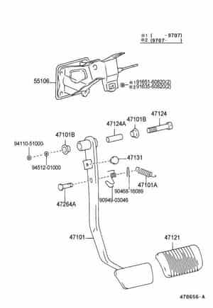 Lexus exploded parts diagram of brake pedal assembly.