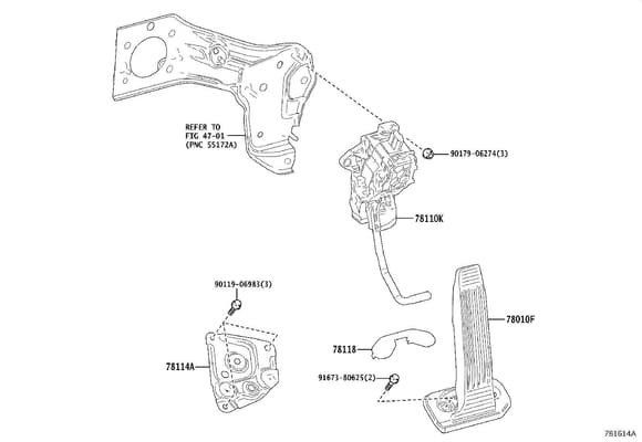 Lexus parts diagram of UX pedal, unclear from line drawings whether mass loading the assembly is an option..