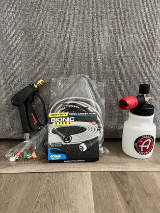 Upgraded Snub-nose Pressure washing gun, Stainless Steel garden hose, Foam Cannon.