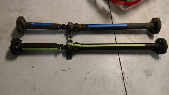In the blue up top is the 98 SC400 drive shaft. The 92 SC400 is at the bottom.