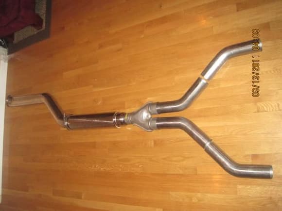 Replica Boost Logic 4 Inch Downpipe &amp; Midpipe &amp; OBX Universal High Flow Resonator Pipe (4&quot; to 4&quot; x 26.50&quot;) &amp; 4&quot; to 3&quot; Stainless Steel Reducer which was connected to a Transition Y-pipe 3&quot; Inlet &amp; Duel Outlet