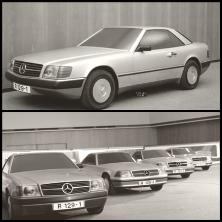 March 11, 1982 R129 SL Design Proposal 1 alongside competing designs