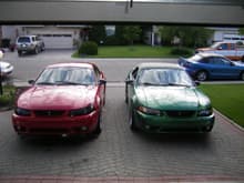 view from the garage. My 99 cobra, brothers 99 cobra, and the 94 convertible.