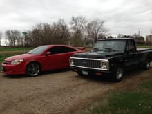 My two pride and joys. Truck is a 72 Chevy Cheyenne. Was my grandpas, got it after he passed!