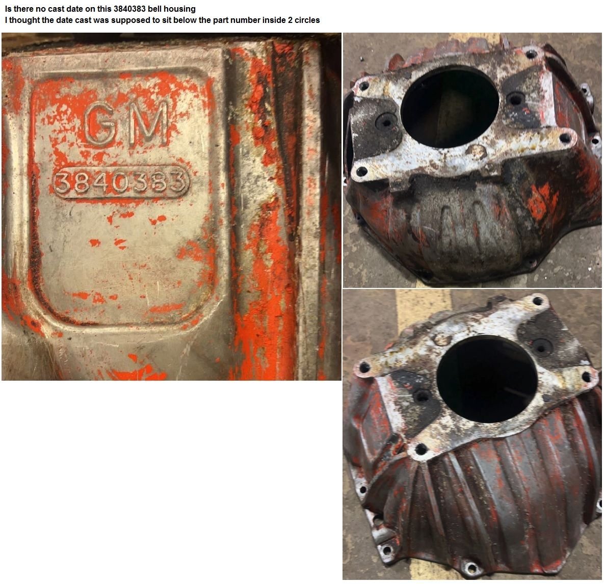 Where is the date cast on 3840383 bell housings for a early 1964