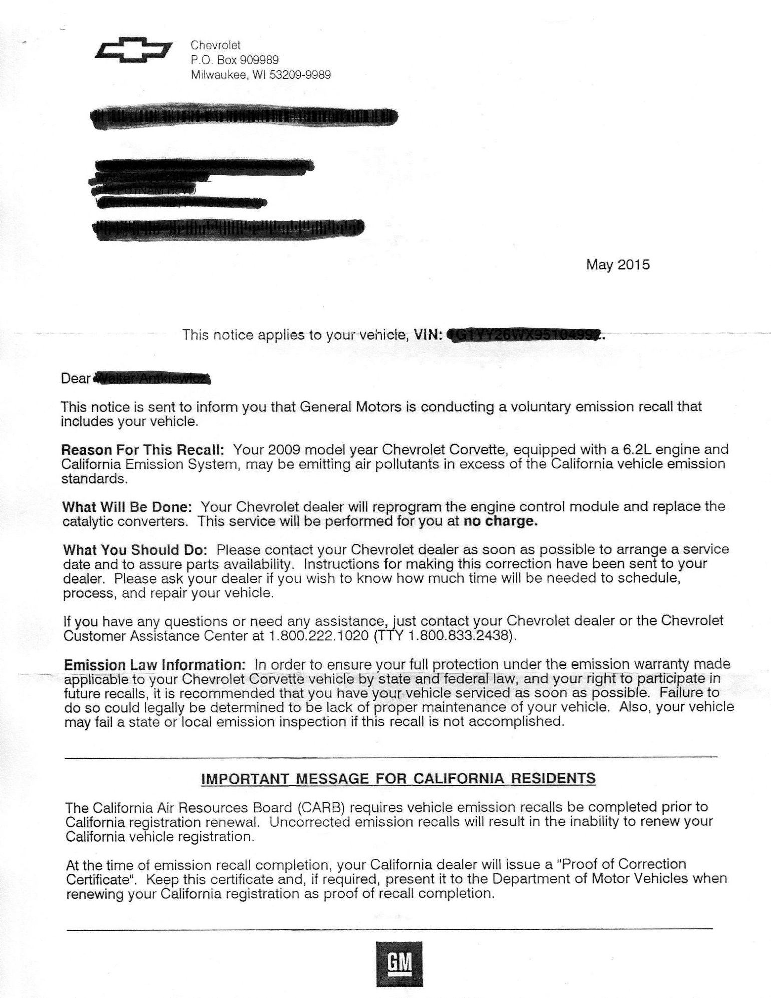 Emission Recall CorvetteForum Chevrolet Corvette Forum Discussion