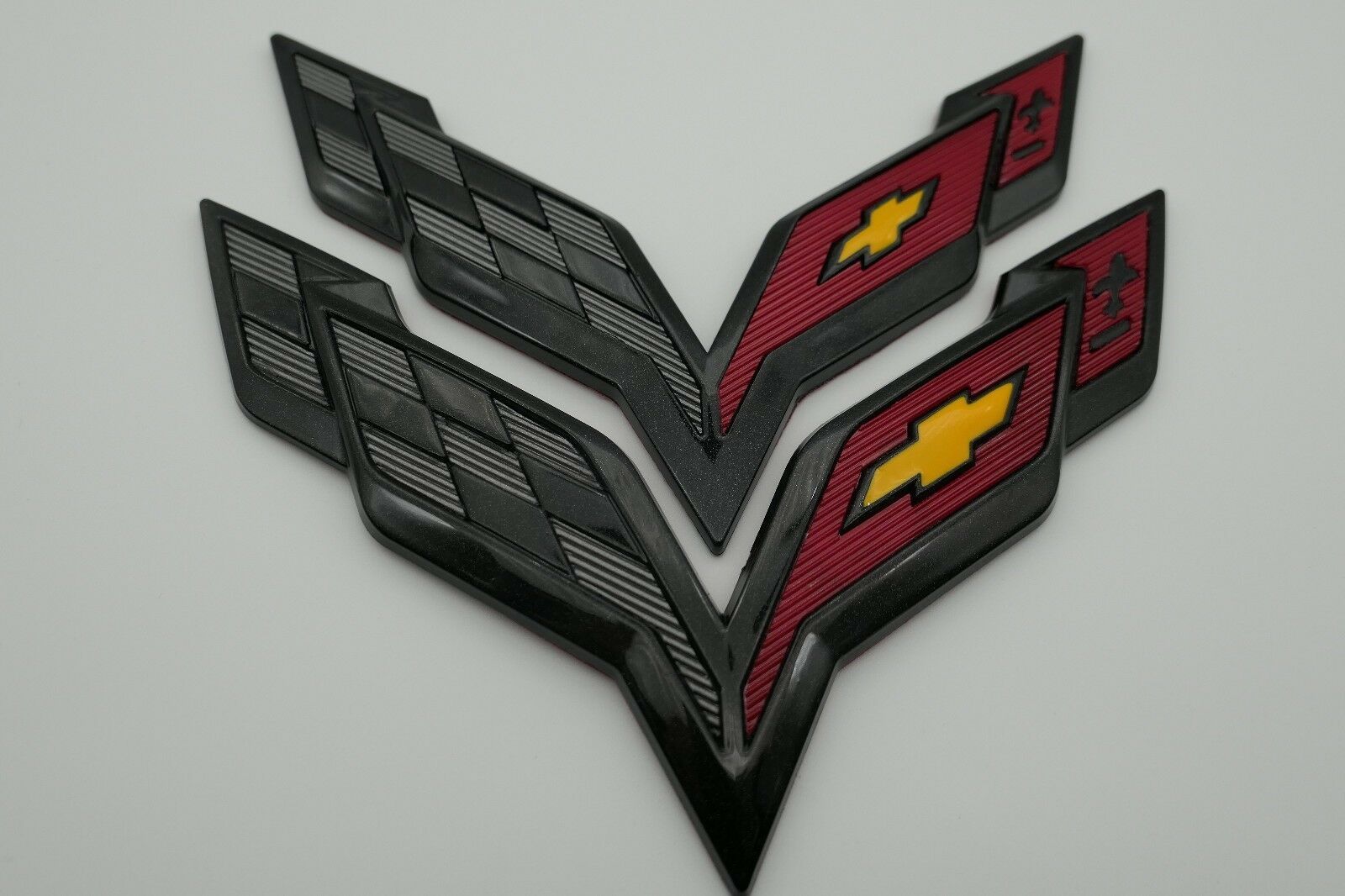 Corvette Emblem Front & Rear Gloss Black Cross Flags Emblems For - Foto 7