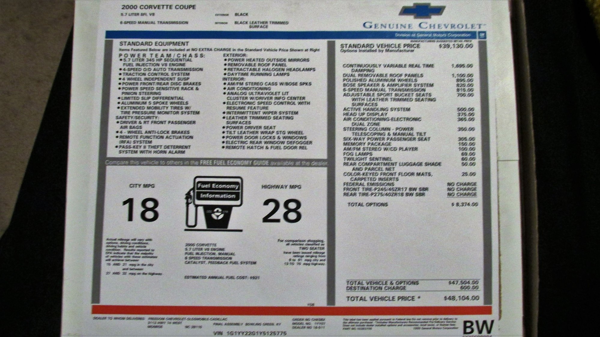 Any way to get a window sticker ordered? CorvetteForum Chevrolet