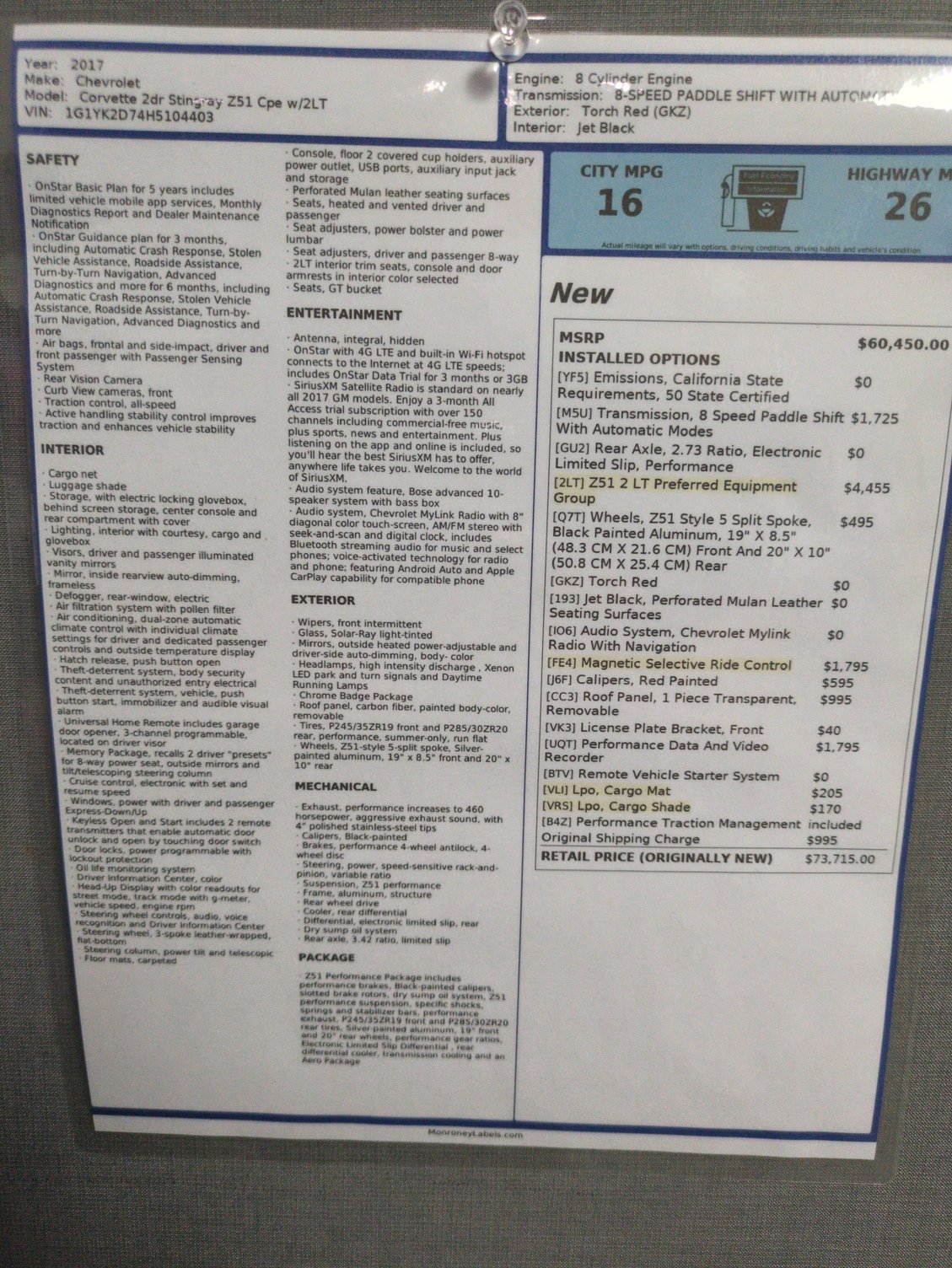 How to find Window sticker - CorvetteForum - Chevrolet Corvette Forum ...