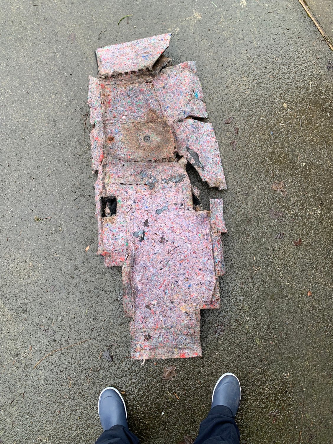 Old passenger side carpet, underside