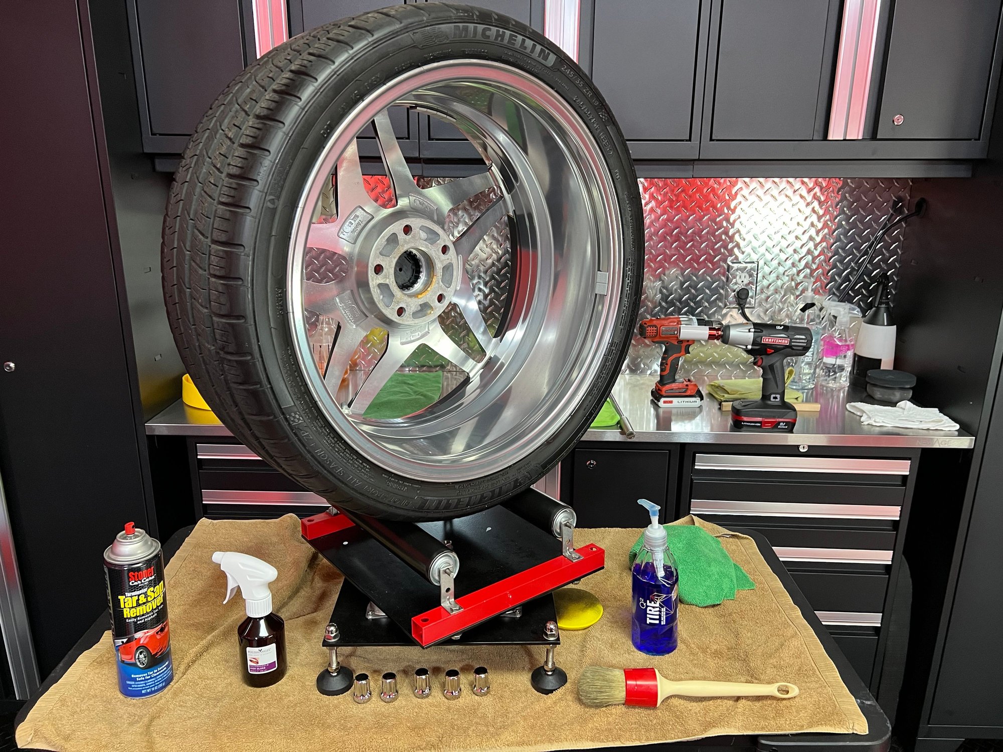 With the wheels off they are thoroughly cleaned, polished, and ceramic coating added to finish them off.