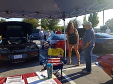 Yve' at the Edgyvette tent at a local cars and coffee event kicking it with car peeps!