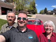 This is me with the previous owner and his lovely wife when I picked up the car Friday afternoon. Wonderful people, said they would pray for my safe journey back to GA. 