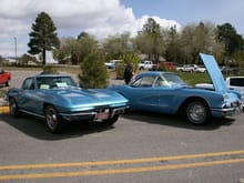 Jack House's two &quot;classic&quot; Corvettes awaiting judging.