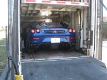 Ferrari uncovered and about to be off loaded