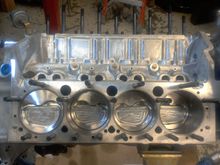 Piston Rods back in. Had to remove one Stud for each Cylinder to allow Ring Compressor to fit in there.
