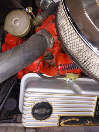 I believe this is the stock tab for the accelerator spring on a 66 300hp / 327. Don't know if it is right for yours.