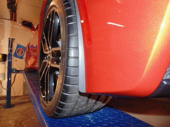 New splash guards are just slightly wider.  (Left Rear)