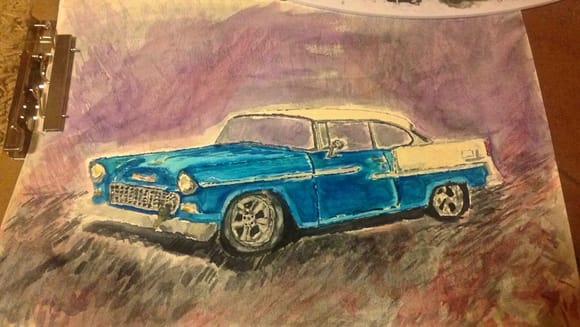 1955 Chevy Bel Air, watercolor, it is still a work in progress.