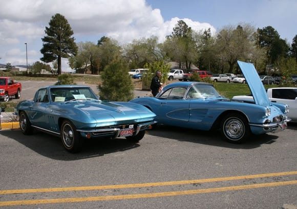 Jack House's two &quot;classic&quot; Corvettes awaiting judging.