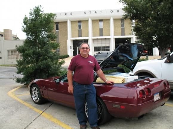 Picking up my '93 Ruby 6 spd, in Selma, Alabama in Sept. of '08. I've lost some weight since to fit the Corvette image a little better, but mostly to get in and out easier. I retired from the Air National Guard in Feb. of '08 with about 40 years of service and thought this was a good reirement  present as well as my economy car, but have had problems with it. Hopefully in the next couple of weeks I can get it running properly. Shooting for 28-30 mpg.