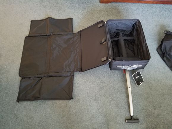 Garment bag attached unclipped and unfolded