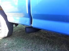 mocked up temporary exhaust (factory Dodge exhaust   some flexpipe) painted flat black