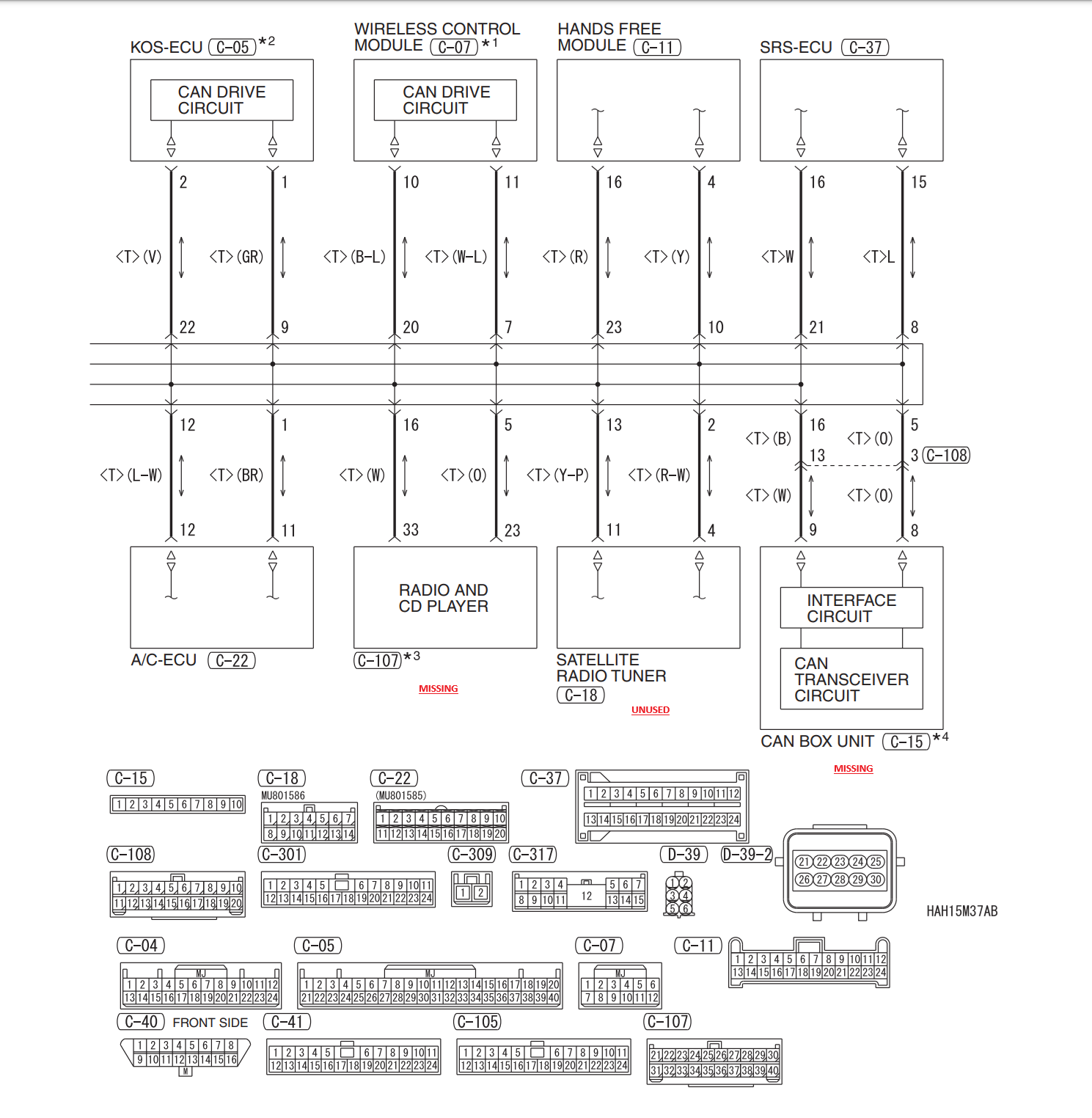 2010 DIAGRAM SHOWING CAN1 L/H TO: 20 PIN, SXM MODULE & HFM