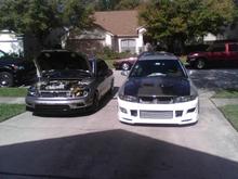 working on my car, next to my brothers project, 
(boosted galant)!!***