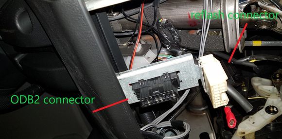 Two cable connections under the steering wheel
