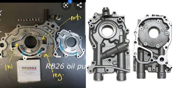 Regulator dump goes back into the inlet of the pump, reducing the requirement to pull out of the pan when there is excess oil being supplied.