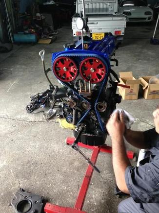 Putting the timing belt on before I take it to the hobby shop