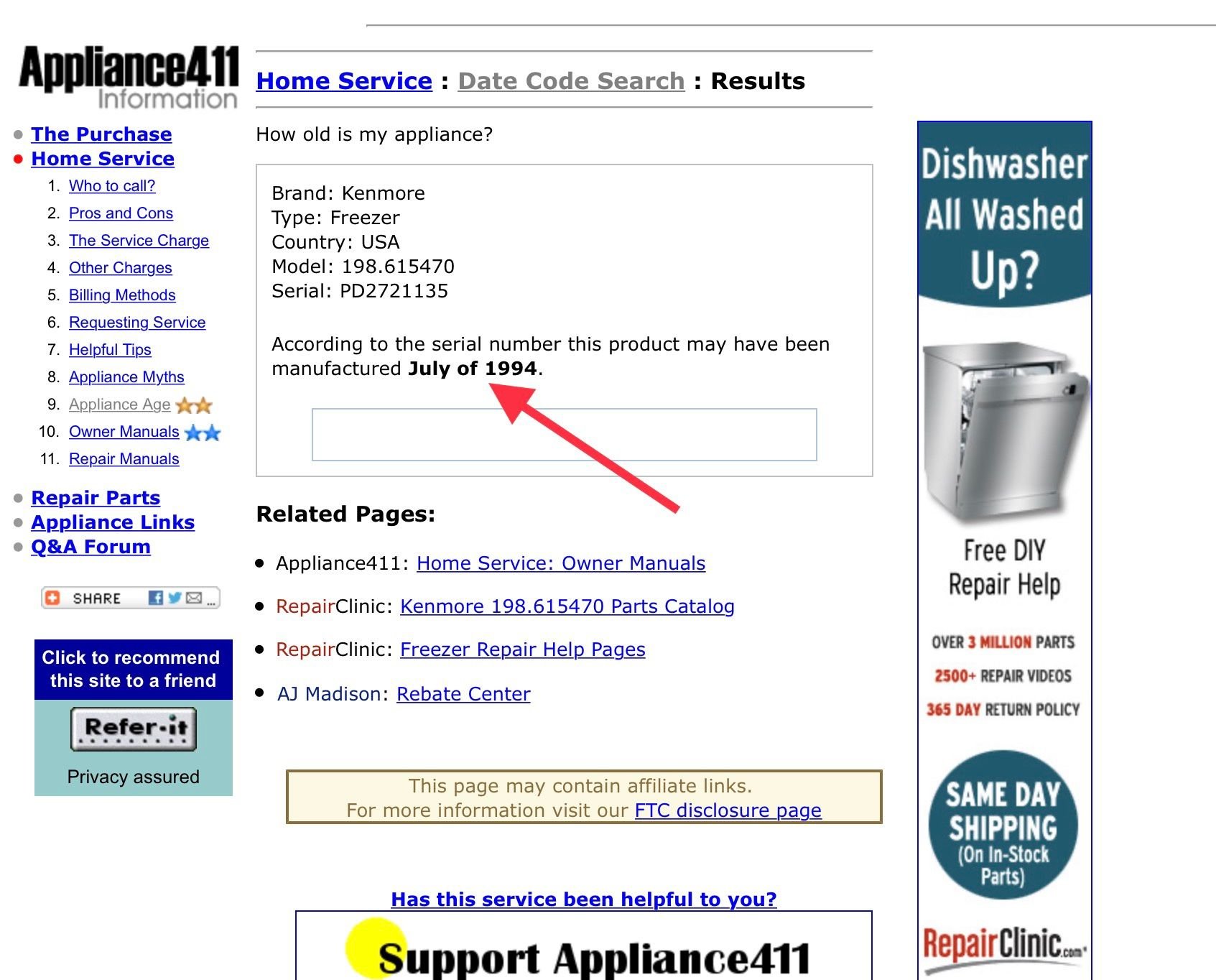 Appliance411: Service: How old is my appliance? Age finder, date