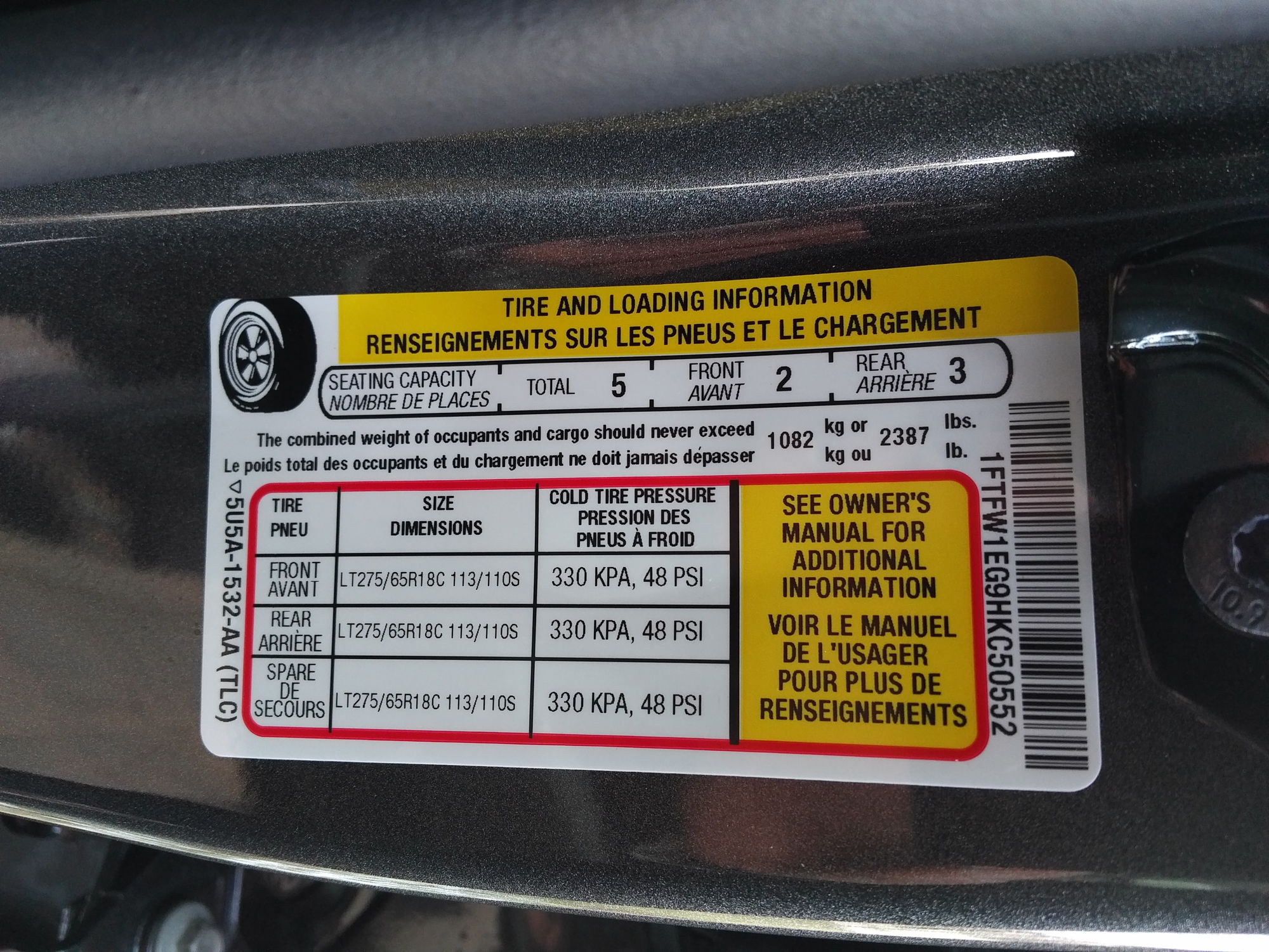 Recommended Tire Pressure For Ford F150