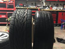 305/35/24 on the left stock ?/45/22 on the R about <1” diff